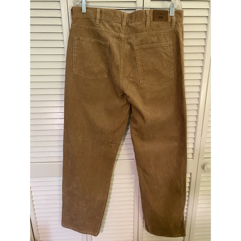 L.L.Bean Men's Corduroy Pants 35x32 Tan Brown Straight Leg Cotton Casual Classic